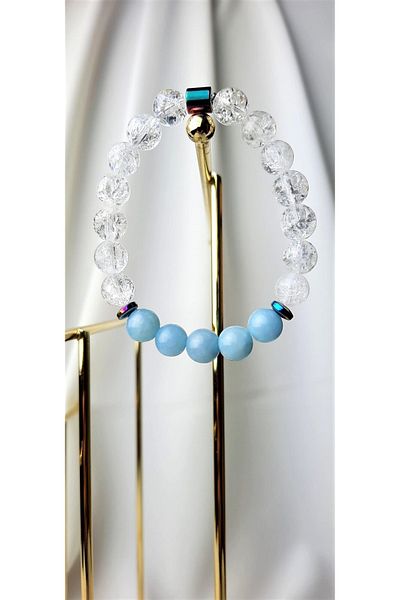 Lavinia Atelier الكوارتز الأزرق، حجر النجف، سوار حجر الهيماتيت الطبيعي، سوار نسائي، أزرق