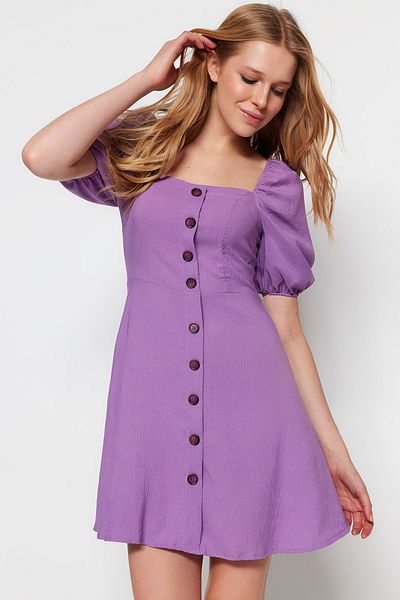 Trendyol Collection Rochie mini țesută liliac cu mâneci cu balon TWOSS20EL2314