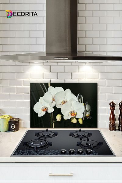 Decorita Protector de spate pentru aragaz din sticla |   Bucătărie Orhidee |   40 cm X 60 cm