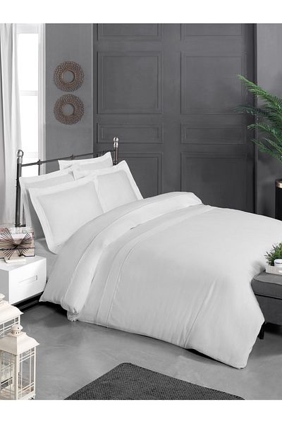 Silkarea Assuwa 100% Cotton Satin Duvet Cover Set – Fitted Sheet, King Size Xl, White