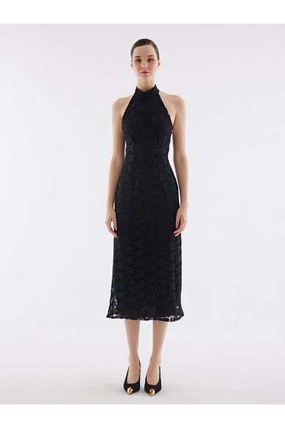 Juste Studio Lace Halter Neck Black Dress