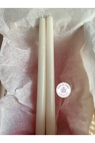 lıghts of candle handmade & 2020 2’li Set Beyaz Şamdan Mum