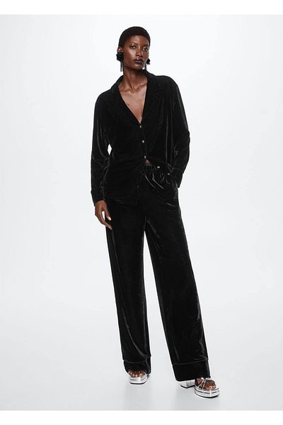 MANGO Woman Buttoned Velvet Shirt