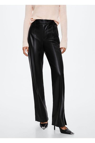 MANGO Woman Leather Look Straight Cut Trousers
