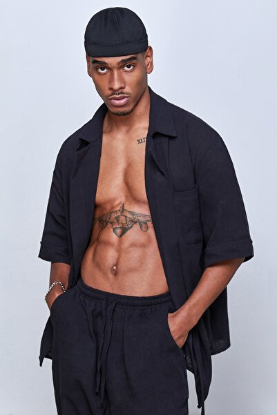 Dear Deer Black Linen Double Breasted Jacket Pants Set