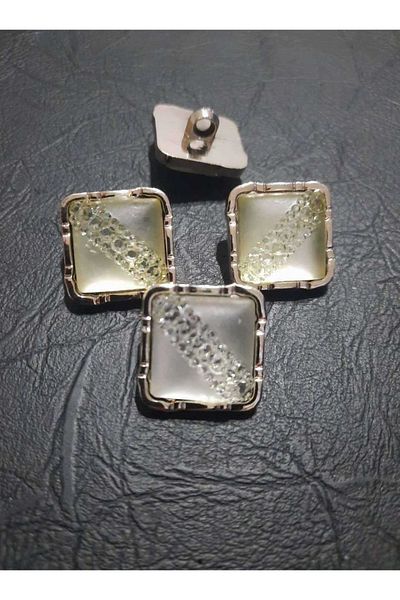 İMREN AKSESUAR Yellow Metallized Button - 2 Cm, Bottom Legs, 1 Pack of 8 Pieces