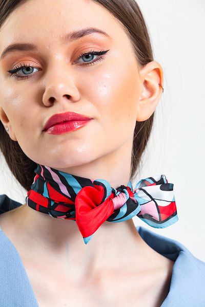 chaqpell Women's Leaf Patterned Red Vegan Silk Scarf Bandana