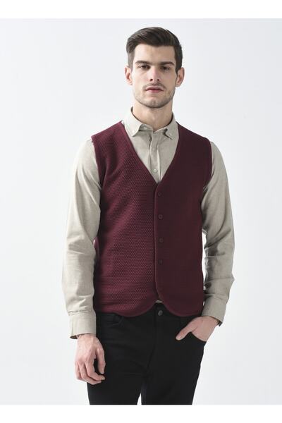 SÜVARİ V Yaka Kapitone Koyu Bordo Erkek Kazak Tr2013700297