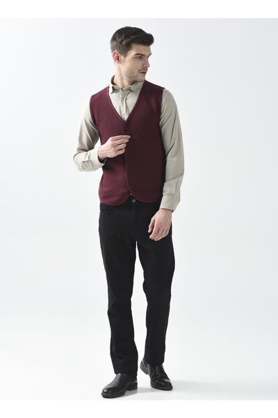 SÜVARİ V Yaka Kapitone Koyu Bordo Erkek Kazak Tr2013700297