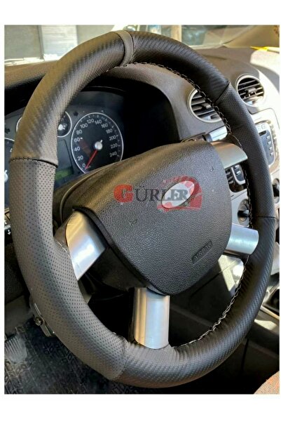 Asegaraj Ford Connect Uyumlu Gri Yüzüklü Karbon-noktalı Deri Direksiyon Kılıfı