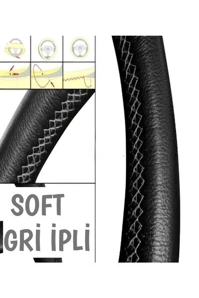Asegaraj Opel Insignia Uyumlu Dikmeli Direksiyon Kılıfı Soft Siyah Deri Gri Ipli A+plus ( 38×10.5cm )