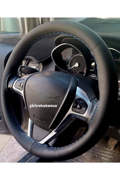 Asegaraj Ford Focus 3 Uyumlu Dikmeli Direksiyon Kılıfı Soft Siyah Deri Mavi I...