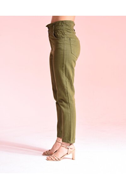 SHEVEGA Ψηλόμεση Πράσινο Γυναικείο Mom Jean - Διπλό Κουμπί, Ελαστικό