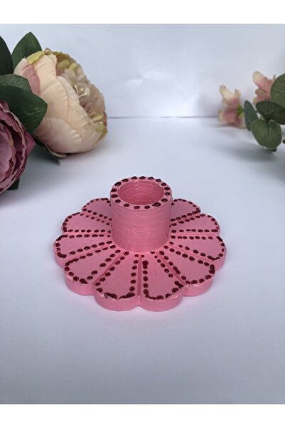 Elif Design Çiçekli Pembe Şamdan Mumluk El Yapımı Mumluk