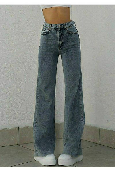 Trn JNS Sema 90's Mid Snow Lycra largi, talie super înaltă, blugi din denim, pantaloni Palazzo (foarte confortabili)