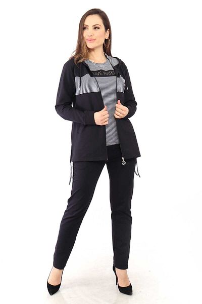 WND SPORT Hooded Striped Side Slits Stone Detailed Wnd Women's Plus Size Set