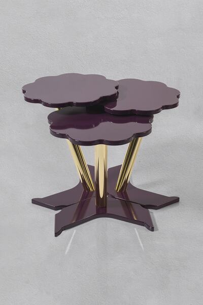 Veys Sehpa 3 Lü Gold Papatya Zigon Sehpa