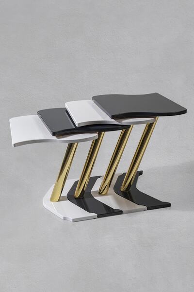 Veys Sehpa 4 Lü Gold Windows Zigon Sehpa - Füme - Beyaz