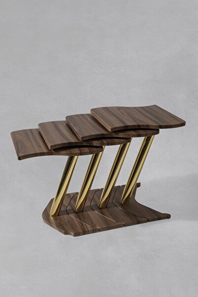 Veys Sehpa 4 Lü Gold Windows Zigon Sehpa - Ceviz