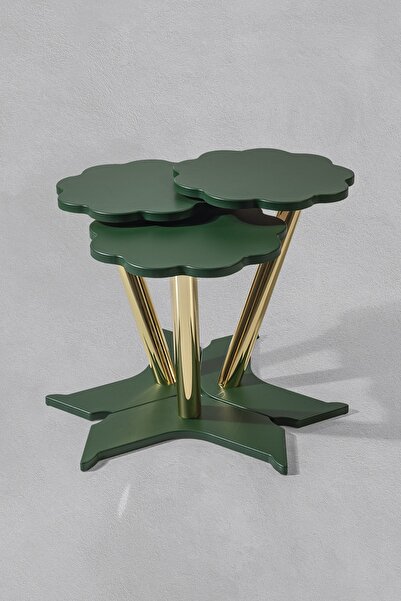 Veys Sehpa 3 Lü Gold Papatya Zigon Sehpa