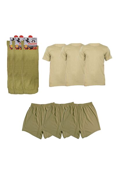 ŞİMŞEKOĞLU 3-Piece Novice Waisted Military Undershirt Frost Socks Set for Winter