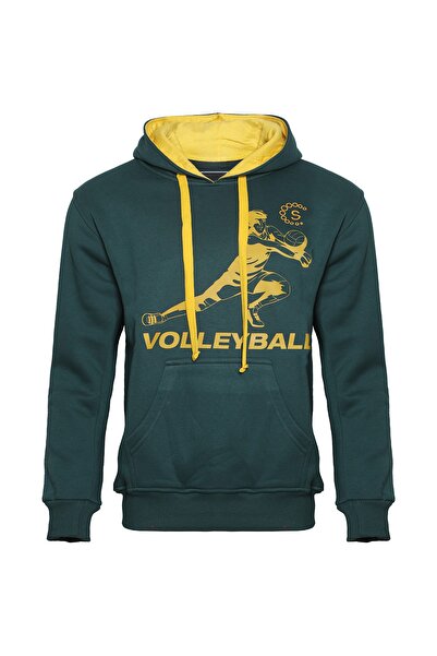 Sportivo Voleybol Manşet Alan Sarı Logolu Kapşonlu Sweat Yeşil