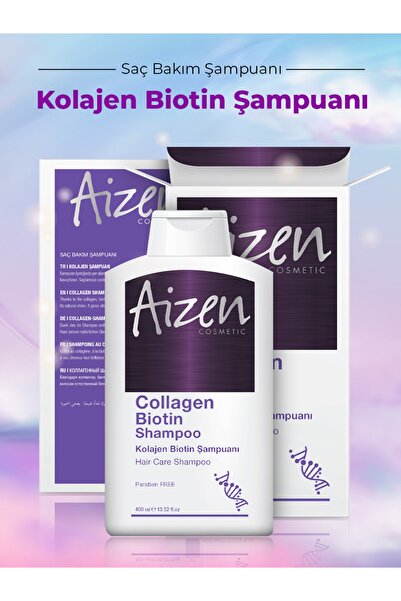 Aizen Collagen Biotin Shampoo - Dökülme - Büyütme - Kırıklar - Zayıf Saçlar - 400ml X 2adet