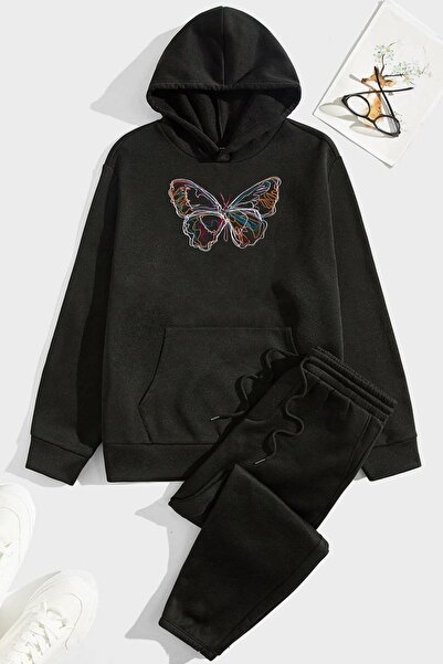 Trend Sizde Σετ φόρμας Unisex Special Design Butterfly Top Bottom