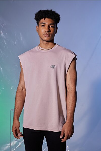 Woof Gym Connected By The Mindset Baskı Tank Top - Pudra