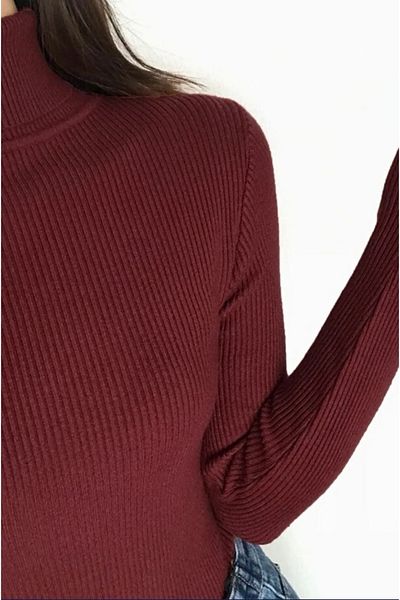 Moda Avı Giyim Pulover cu gât în ​​formă de bumbac de damă Bordeaux