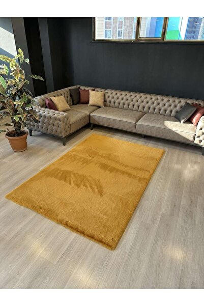 ExtraCarpet Tavşan Tüyü Premium Kalite Tüy Dökmez Halı Hardal