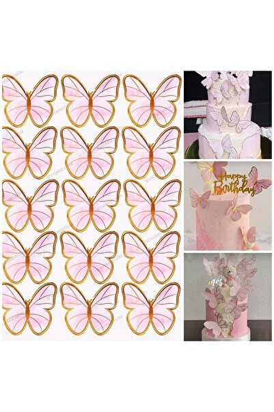 sevvom Yenilebilir Kağıt Pasta Cupkek Üstü Pembe Kelebek Resimli Yenilebilir ...