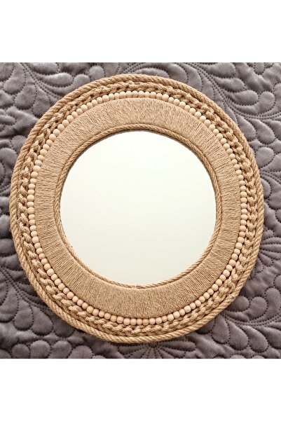 Toprak Design Bohem Hasır Duvar Aynası, Rattan, Bambu, Ayna