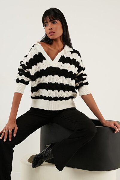Lela Color Blocked Polo Neck Knitwear Pullover Sweater 63622409