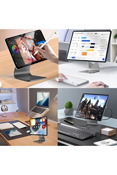 m.tk moveteck Ipad Pro 12.9 Inç Manyetik Magsafe Metalik Ipad Standı Tutucu 360 Derece Dönen