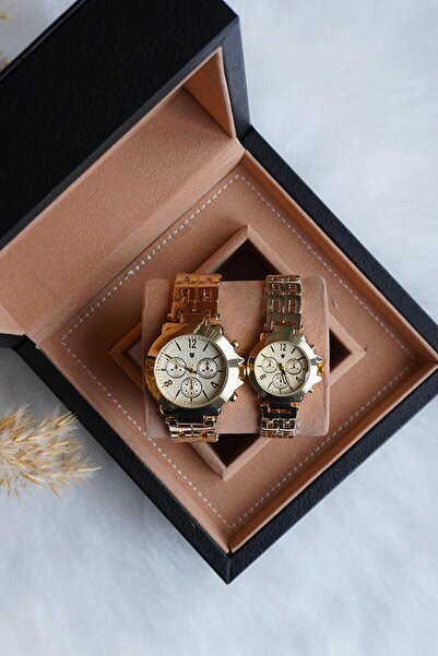 İSTLİV " Çift Saat"/ " Sevgili Saatleri " Gold Renk Analog Kol Saatleri Storistanbul