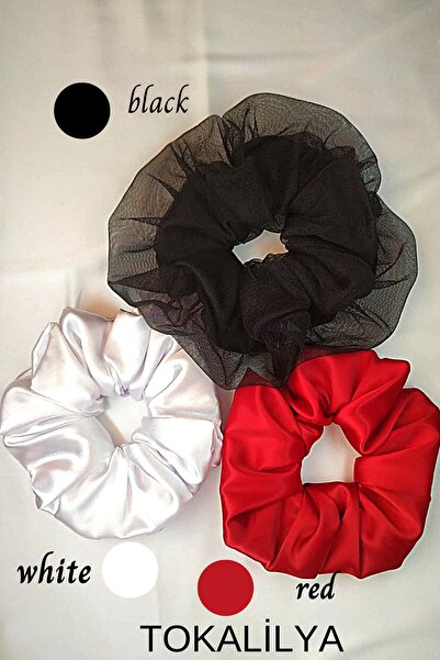 TOKALİLYA Kadın Lastikli Simit Saten Tüllü 4lü Pastel Siyah Somon Pudra Beyaz...