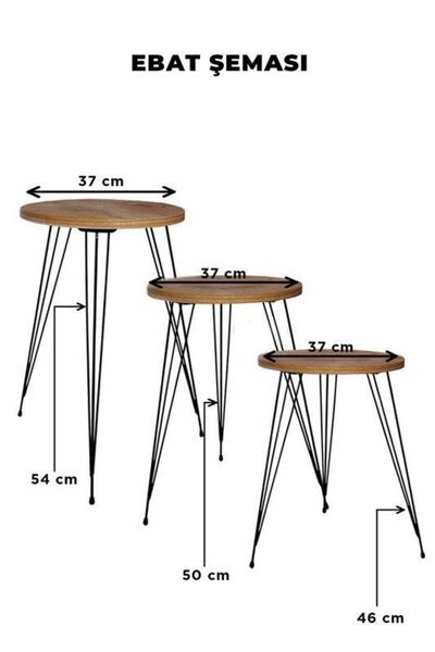 Victor Vallery 3'lü Zigon Sehpa Takımı Ahşap Ve Siyah Metal Kahve Sehpa Seti