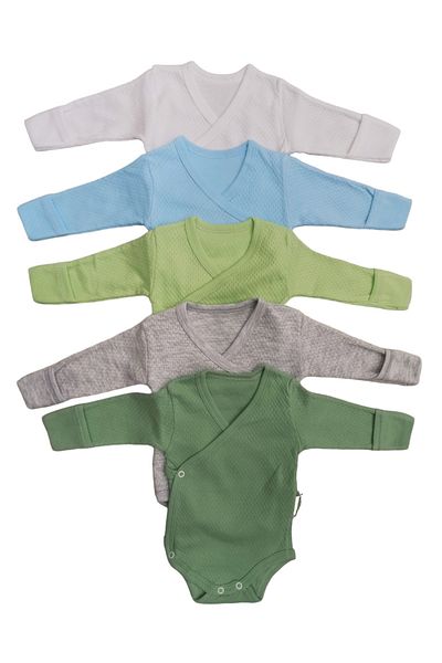 bebedino Long Sleeve Self-Glove Snap Fastened Double Breasted Badi (Pack of 5) White-turquoise-teal-gray-mold