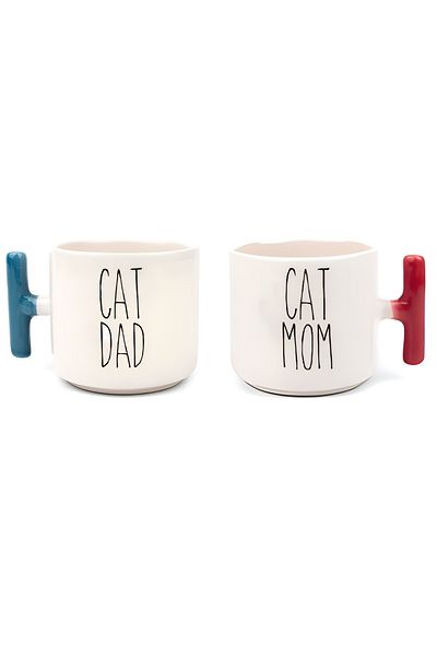 GünayStore Double Turkish Coffee Cup & Espresso Cat Mom Cat Dad Dear Set T Handle 200 Ml