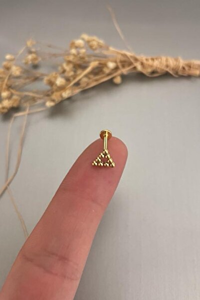 Jaida Moda Unisex Gold Üçgen Uçlu Helix Kıkırdak Çelik Piercing