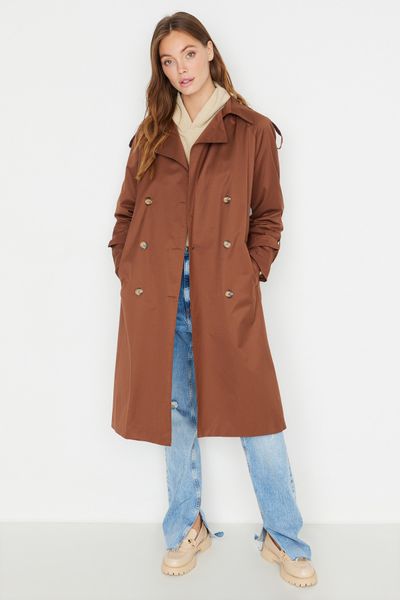 Trendyol Collection Trench Coat - Brown - Double-breasted - Trendyol