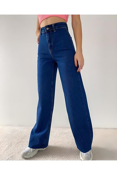 Trn JNS Galina Deep Blue Power Lycra Pantaloni de damă cu talie înaltă, cu picioare largi, blugi largi