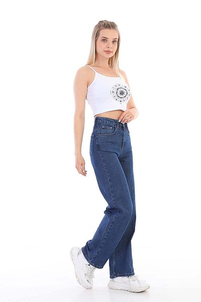 Trn JNS Pantaloni de damă Olezka Power Lycra cu talie înaltă, cu picioare largi, blugi