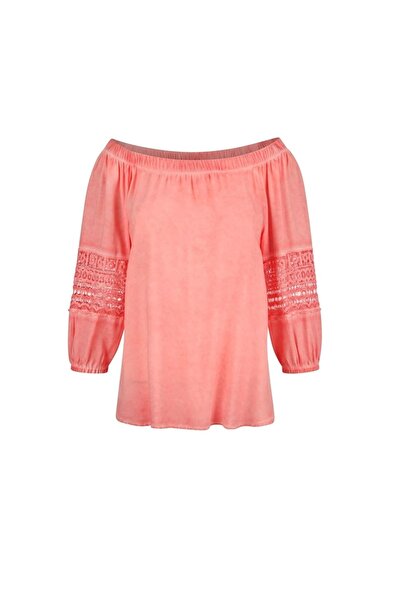 Bulalgiy Kadın Turuncu Dantelli Carmen Bluz - Bga629472