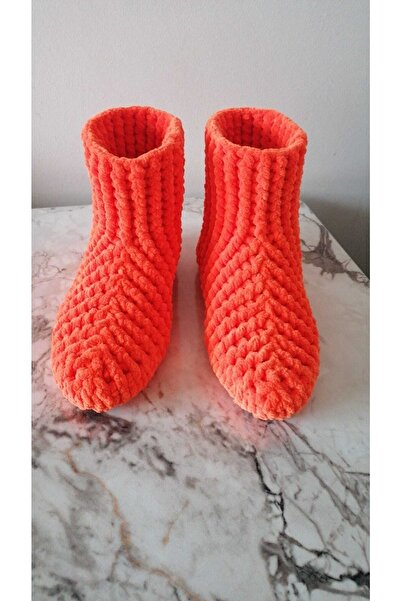 Genel Markalar Ev Botu Panduf Kadife Ip Turuncu El Örgüsü