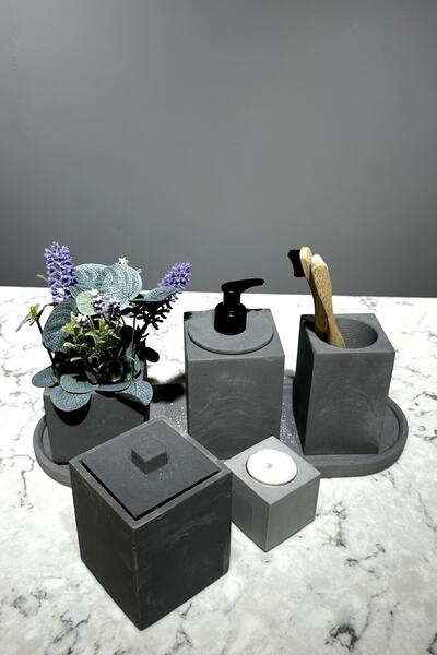 betonmall Σετ μπάνιου με τεχνητά λουλούδια σειράς Marble