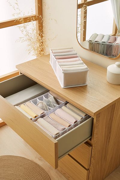 Ocean Home Textile 3 Pieces 8 Compartment Closet Drawer Inside Accordion Type Folding Laundry Organizer