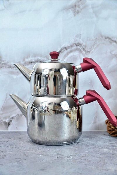 Amboss Opal Steel Teapot Set - Large Size Claret Red