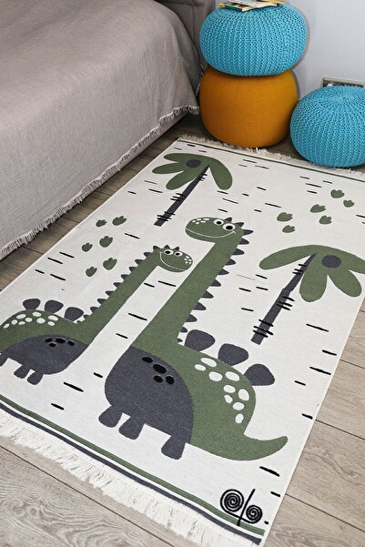 Lolowiwi Zippy Pamuklu Dokuma Dinazor Desenli Bebek Ve Çocuk Odası Kilimi Halısı